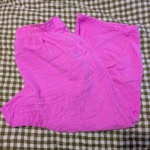 Hot Pink Cotton Gauze Barrel Pants